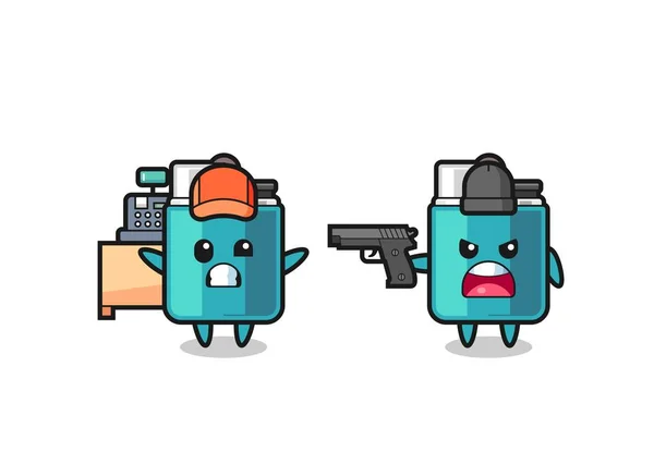 Illustration Cute Lighter Cashier Pointed Gun Robber Cute Design — Stock Vector
