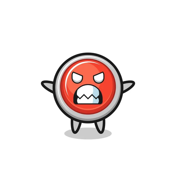 Wrathful Expression Emergency Panic Button Mascot Character Cute Design — Stock Vector