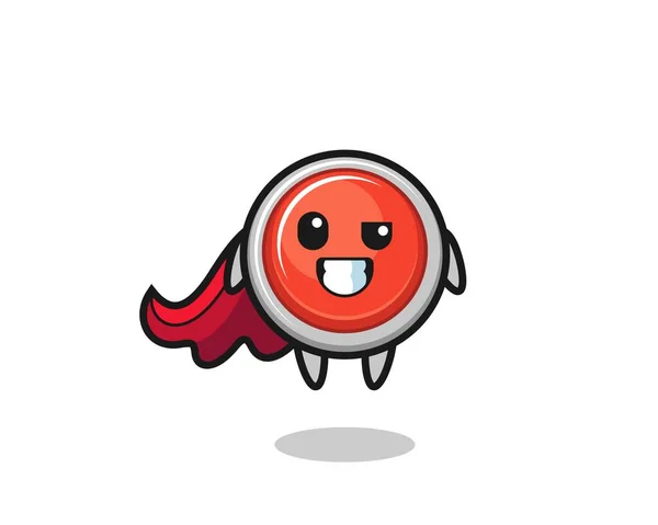 Cute Emergency Panic Button Character Flying Superhero Cute Design — Stock Vector