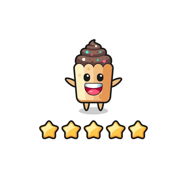 Illustratie Van Klant Beste Rating Cupcake Schattig Karakter Met Sterren — Stockvector