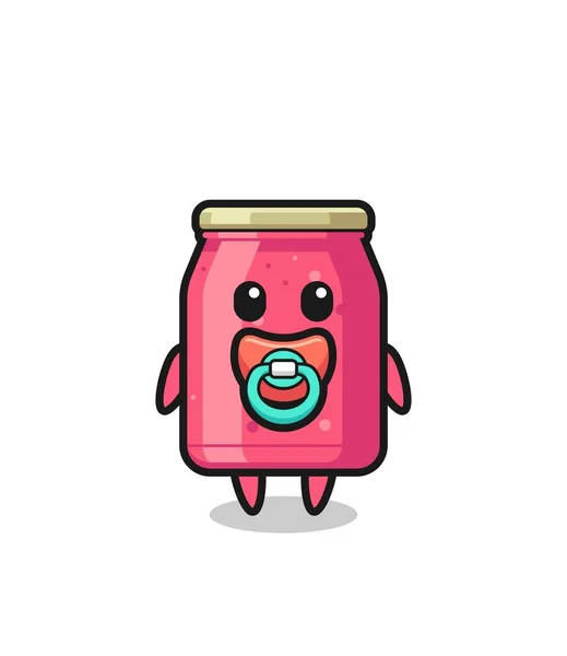 Baby Strawberry Jam Cartoon Character Pacifier Cute Design — Stock Vector