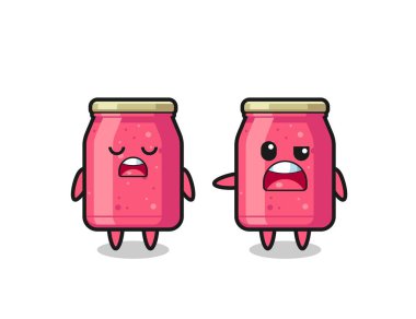 İki tatlı çilek reçeli karakteri arasındaki tartışmanın resmi, şirin tasarım.