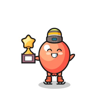 Buz patencisi olarak balon karikatürü. Kazanan kupa, şirin tasarım.