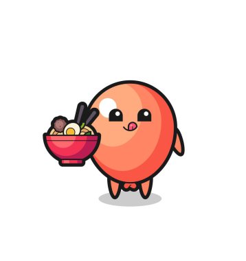 Sevimli balon karakteri erişte yiyor, şirin tasarım.