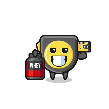 Kas mezurası karakteri bir protein takviyesi tutuyor, şirin bir tasarım.