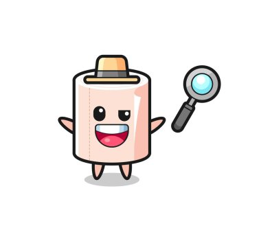 Bir davayı çözmeyi başaran bir dedektif olarak doku sarma maskotunun çizimi, şirin tasarım.