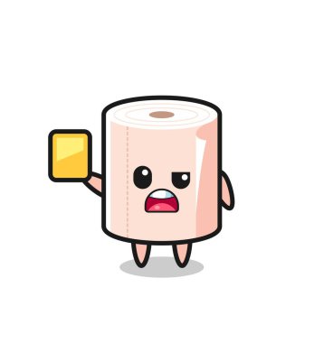 Futbol hakemi olarak çizgi film karakteri sarı kart veriyor, şirin bir tasarım.