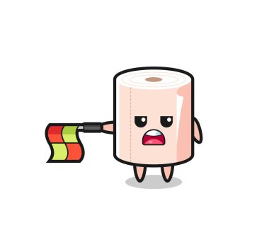 Çizgi hakemi olarak doku yuvarlama karakteri bayrağı yatay olarak düz tut, şirin tasarım