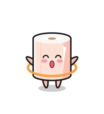 Tatlı doku yuvarlama çizgi filmi hula hoop oynuyor, şirin tasarım.