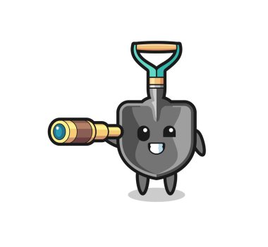 Şirin kürek karakteri eski bir teleskop tutuyor, şirin bir tasarım.