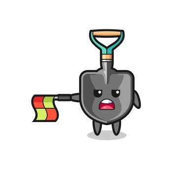 Çizgi olarak kürek karakteri jürisi bayrağı düz tut, şirin tasarım.