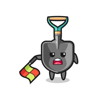 Çizgi yargıcı olarak kürek karakteri bayrağı 45 derecelik açıyla tutun, şirin tasarım.