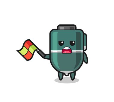 Çizgi film hakemi bayrağı 45 derecelik açıyla kaldırırken, şirin tasarım...