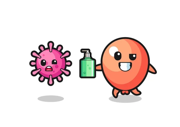 Illustration Balloon Character Chasing Evil Virus Hand Sanitizer Cute Design — Stock Vector