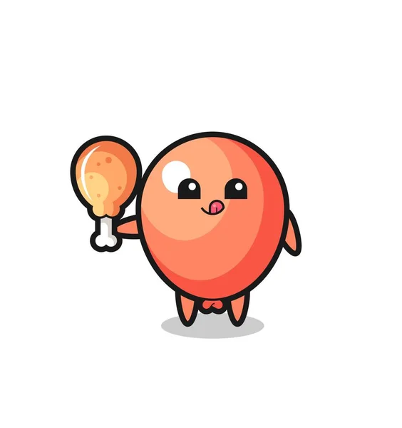 气球可爱的吉祥物是吃炸鸡 可爱的设计 — 图库矢量图片