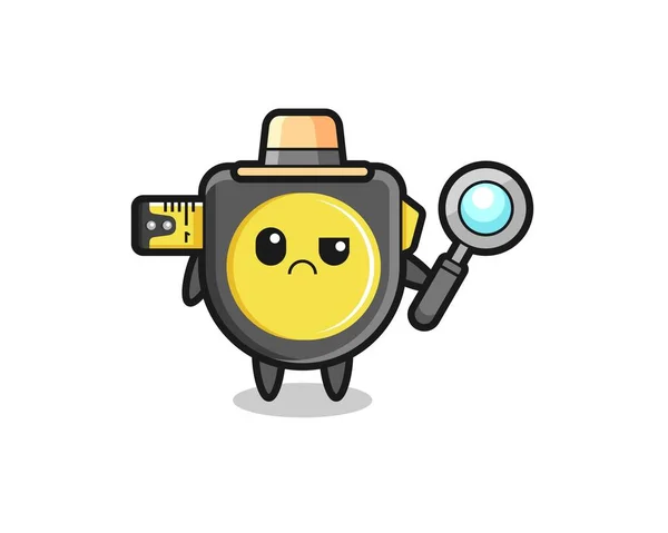 Mascotte Van Schattige Tape Maatregel Als Een Detective Schattig Ontwerp — Stockvector