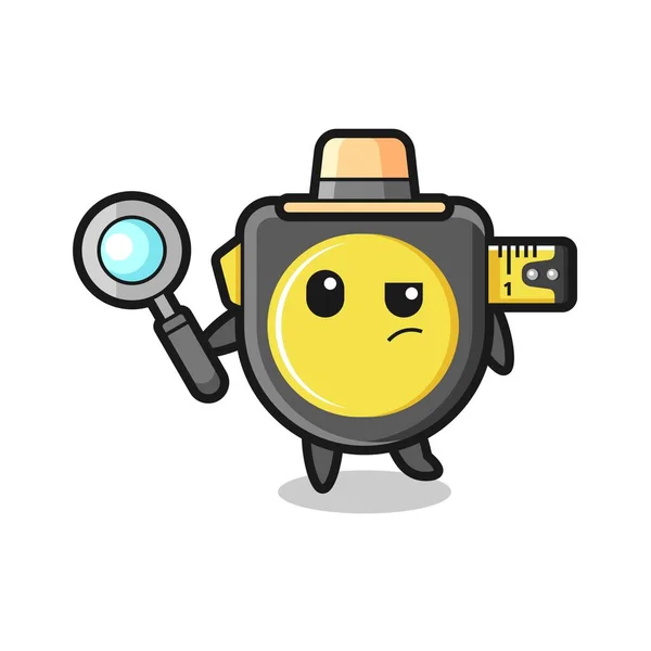 Tape Measure Detective Character Analyzing Case Cute Design — Stock Vector