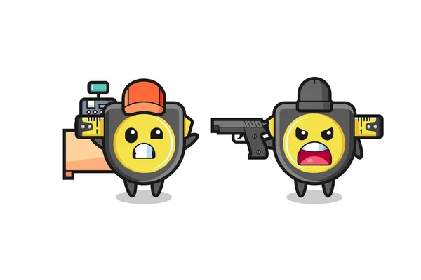 Illustration Cute Tape Measure Cashier Pointed Gun Robber Cute Design — Stock Vector