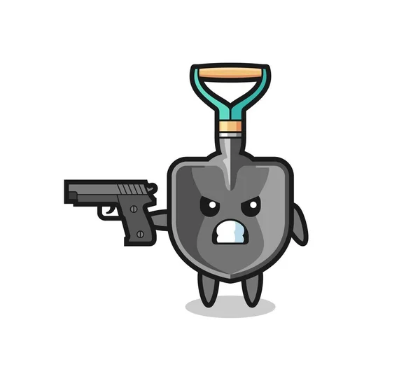 Cute Shovel Character Shoot Gun Cute Design — Stock Vector