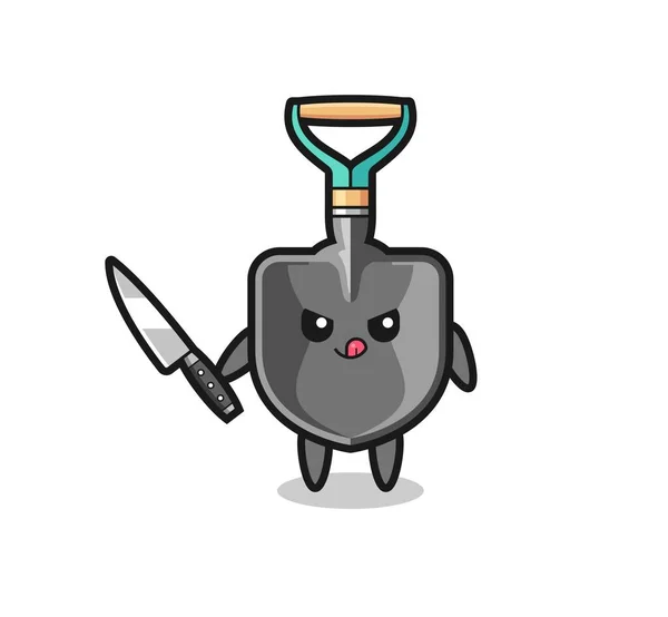 Cute Shovel Mascot Psychopath Holding Knife Cute Design — Stock Vector