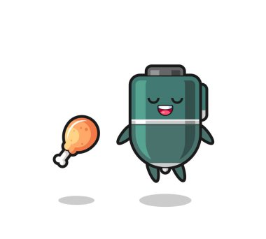 Havada uçuşan tatlı bir tükenmez kalem. Kızarmış tavuk yüzünden cezbedici ve sevimli bir tasarım.