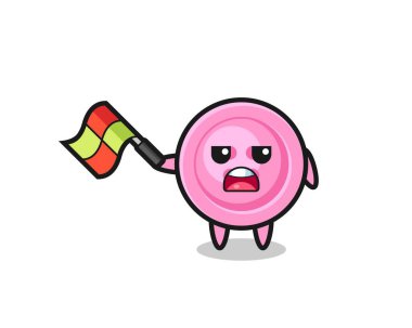 Çizgi film yargıcı olarak giysi düğmesi bayrağı 45 derecelik açıyla kaldırıyor, şirin tasarım.