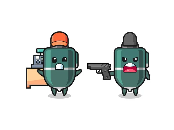 Illustration Cute Ballpoint Cashier Pointed Gun Robber Cute Design — Stock Vector