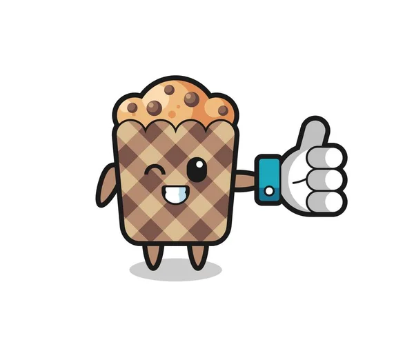 Cute Muffin Social Media Thumbs Symbol Cute Design — Stock Vector