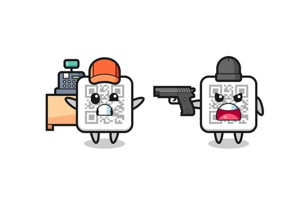 Illustration Cute Code Cashier Pointed Gun Robber Cute Design — Stock Vector