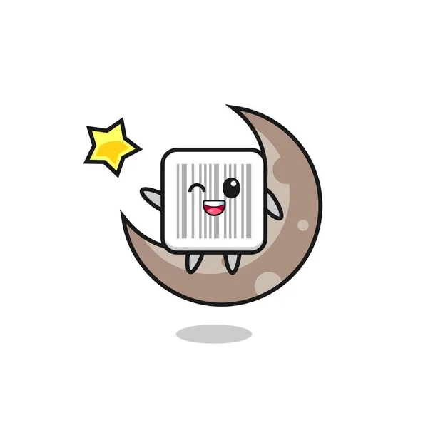 Illustration Barcode Cartoon Sitting Half Moon Cute Design — Stock Vector