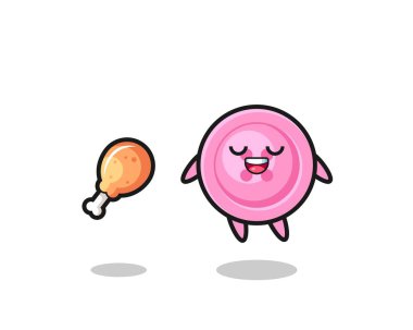 Şirin kıyafet düğmesi havada süzülüyor ve cezbedici çünkü kızarmış tavuk, şirin tasarım