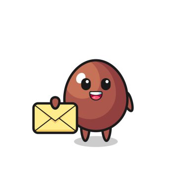 Sarı bir harf taşıyan çikolatalı yumurtanın çizimi, şirin bir tasarım.