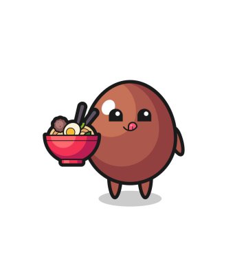 Erişte yiyen sevimli çikolata yumurtası karakteri, şirin bir tasarım.