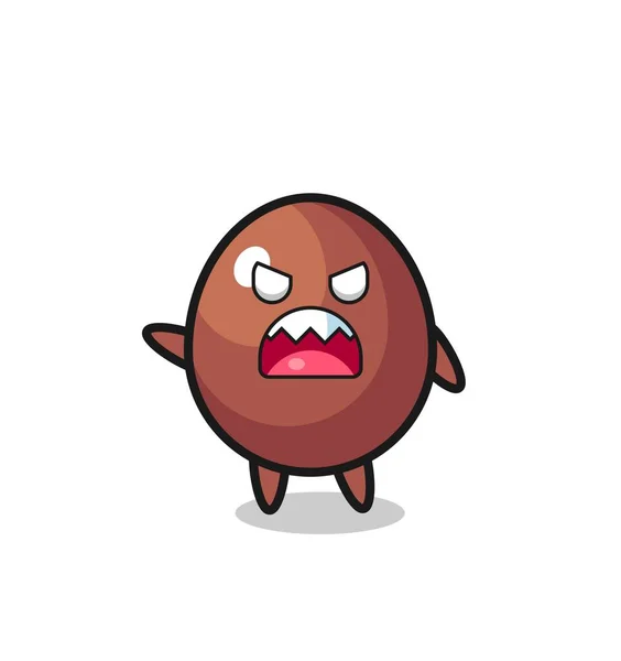 Cute Chocolate Egg Cartoon Very Angry Pose Cute Design — Stock Vector