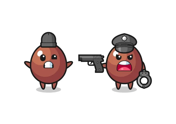 Ilustrace Zloděje Čokoládových Vajec Rukou Nahoru Póza Chycená Policií Roztomilý — Stockový vektor