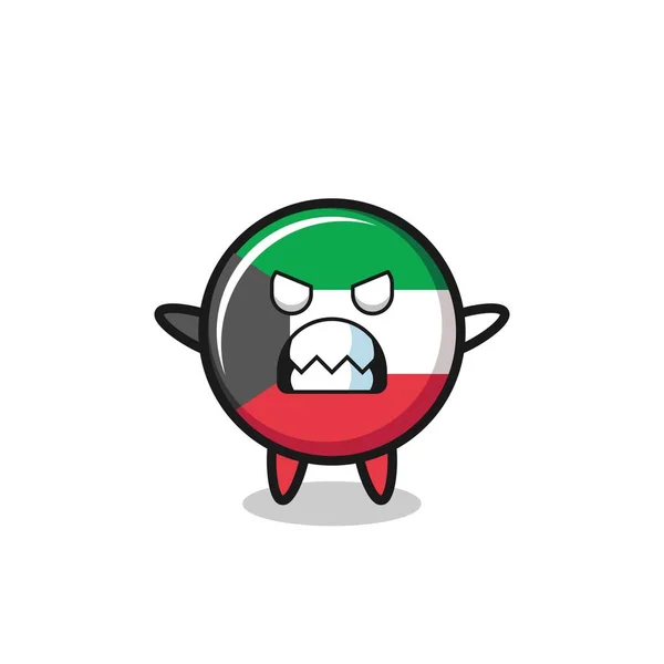 Expresión Iracunda Del Carácter Mascota Bandera Kuwait Lindo Diseño — Vector de stock