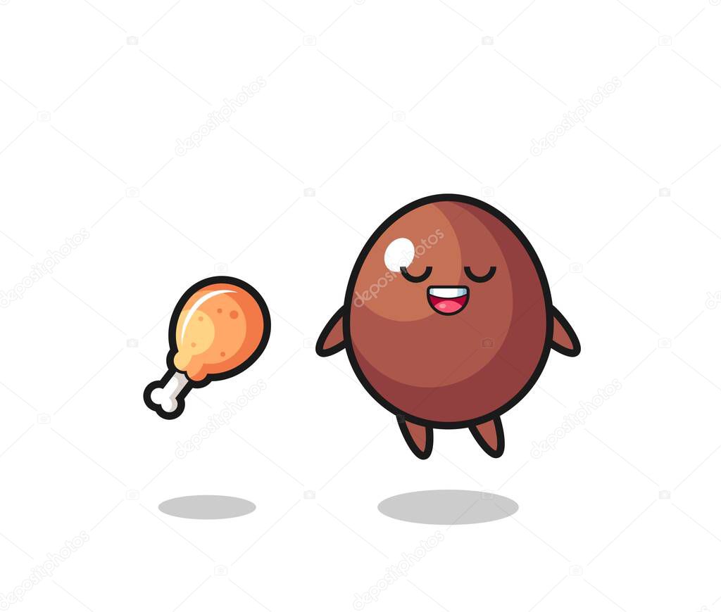 cute chocolate egg floating and tempted because of fried chicken , cute design