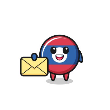 Sarı bir harf taşıyan laos bayrağının çizimi, şirin bir tasarım.