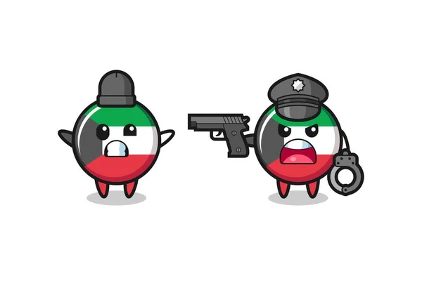 Ilustracja Kuwait Rabuś Flaga Rękami Góry Poza Złapany Przez Policję — Wektor stockowy