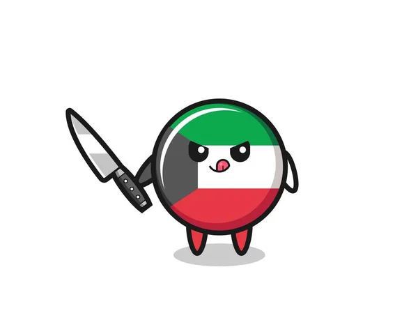 Roztomilý Kuvajt Vlajka Maskot Jako Psychopat Drží Nůž Roztomilý Design — Stockový vektor