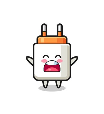 Güzel bir güç adaptörü maskotu, esneme ifadesi, şirin bir tasarımı var.