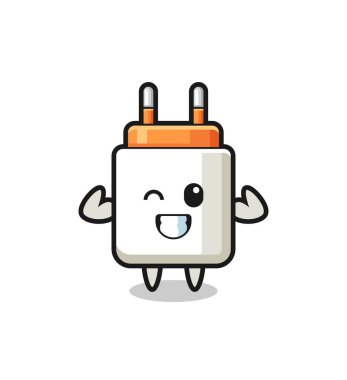 Kas gücü adaptör karakteri kaslarını gösteriyor, şirin bir tasarım.