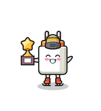 Güç adaptörü çizgi filmi buz patencisi. Kazanan kupa, şirin tasarım.