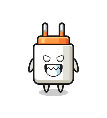 Güç adaptörünün şeytani ifadesi sevimli maskot karakteri, şirin tasarım