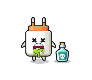 Zehirlenme sonucu kusan bir güç adaptörü karakteri çizimi, şirin tasarım.