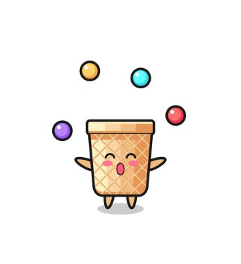 Waffle konisi sirk çizgi filmi, top hokkabazlığı, şirin tasarım.