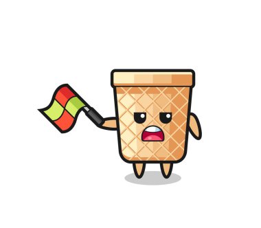 Çizgi film hakemi olarak waffle konisi bayrağı 45 derecelik açıyla kaldırıyor, şirin bir tasarım.