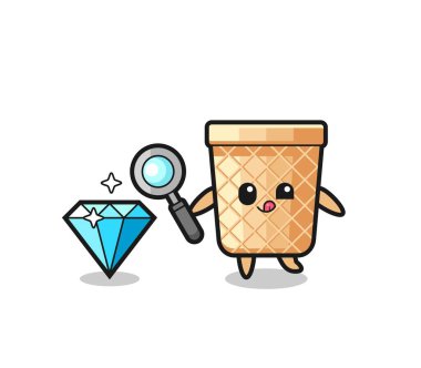 Waffle konisi maskotu elmasın gerçekliğini kontrol ediyor, şirin tasarım.