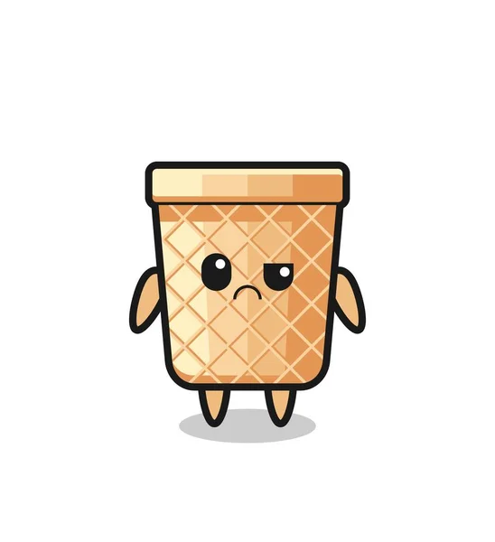 Mascot Waffle Cone Sceptical Face Cute Design — Stock Vector
