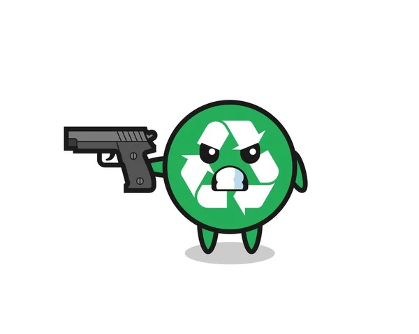 Schattige Recycling Karakter Schieten Met Een Pistool Schattig Ontwerp — Stockvector